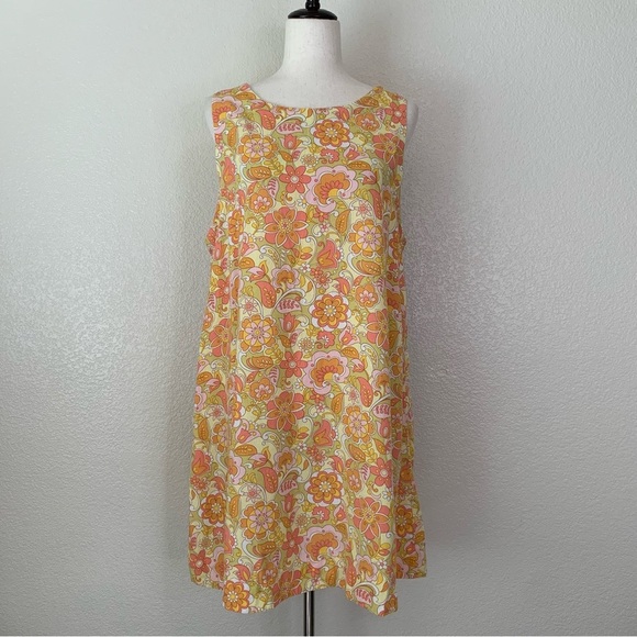 Ghanda Linen Blend Floral Summer Shift Dress, Sz Large - Picture 1 of 13